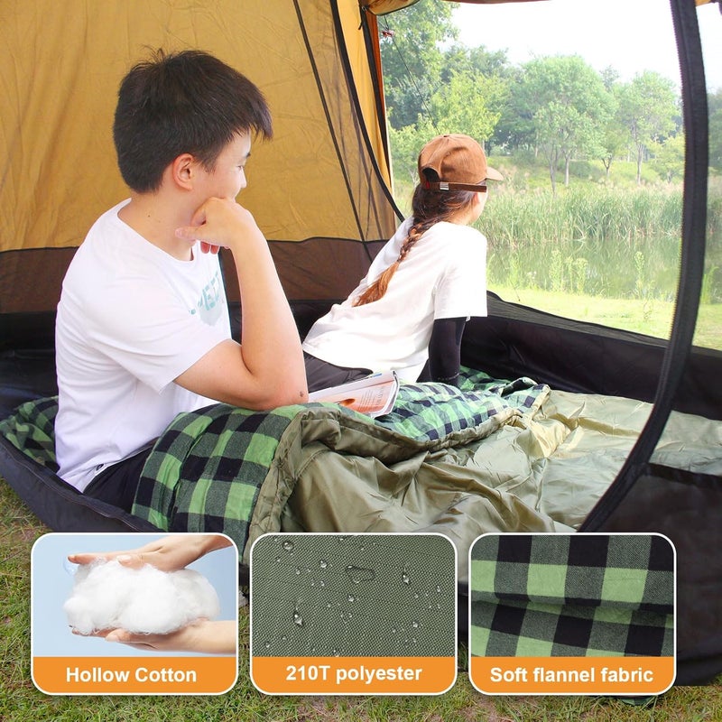 POEPORE Double Sleeping Bag Flannel for Adults with 2 Pillows 2 Person Sleeping Bags Camping XXL Queen Size Two Person Sleeping Bag for Cold Weather - Image 4